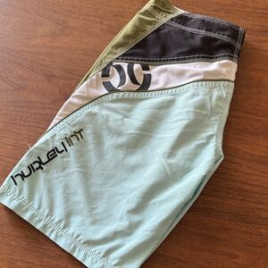 Hurley Mint, Olive & Black Colorblock Board Shorts